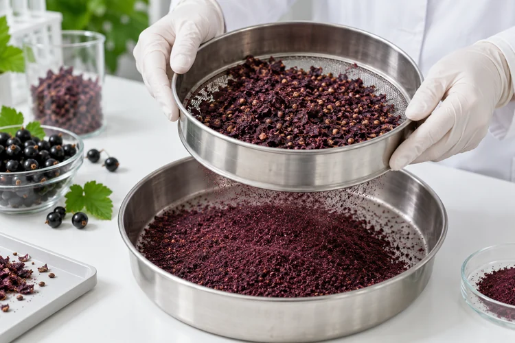 Illustrative sieving separates coarse and fine residue for a particle-size comparison