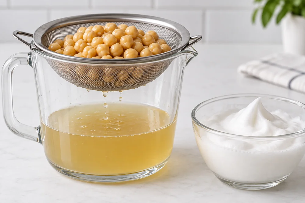 Aquafaba chickpea liquid and foam
