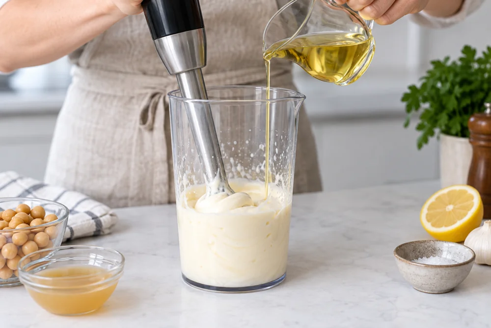 Aquafaba emulsion oil addition